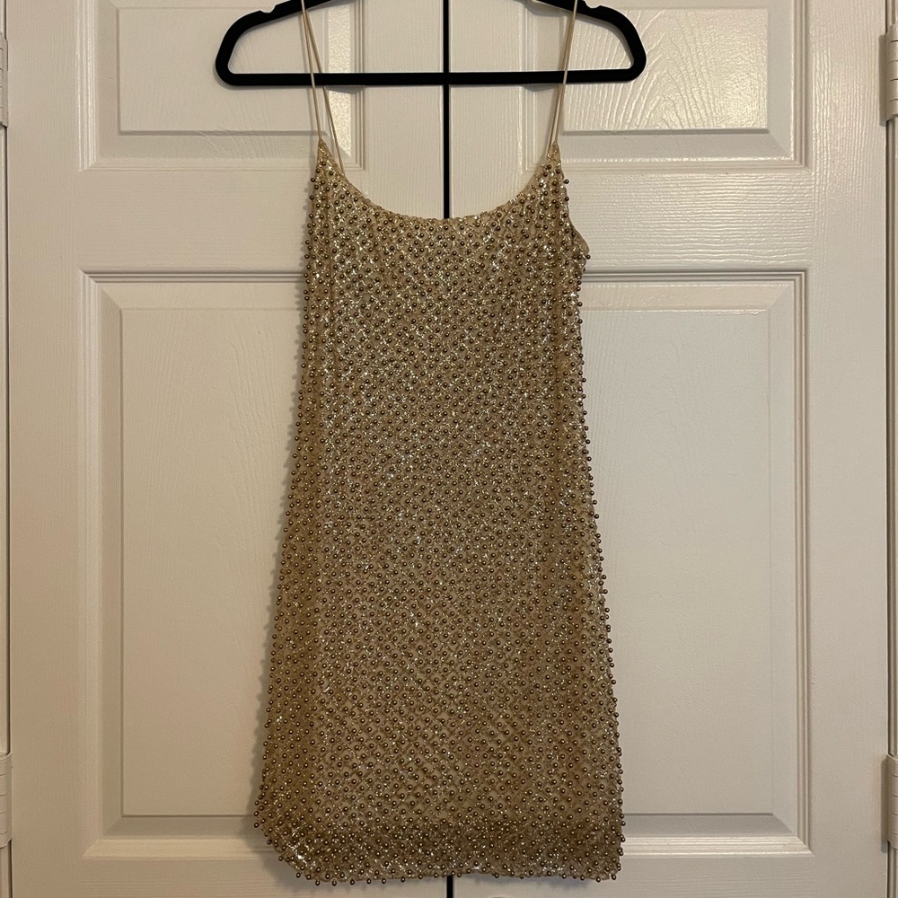 Oh Polly gold embellished cocktail dress